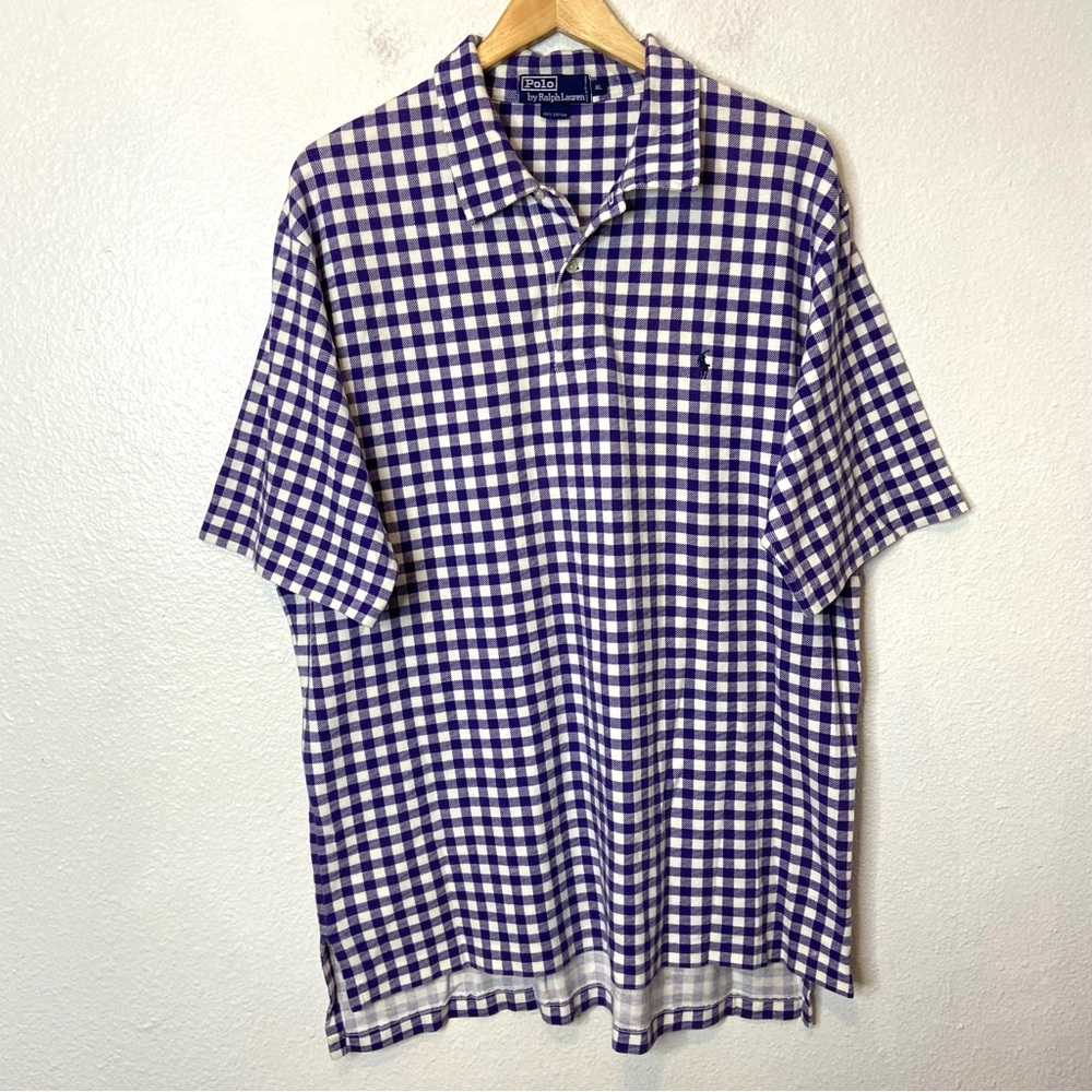Vintage Polo by Ralph Lauren Men’s XL Purple White Polo Shirt Plaid Gingham